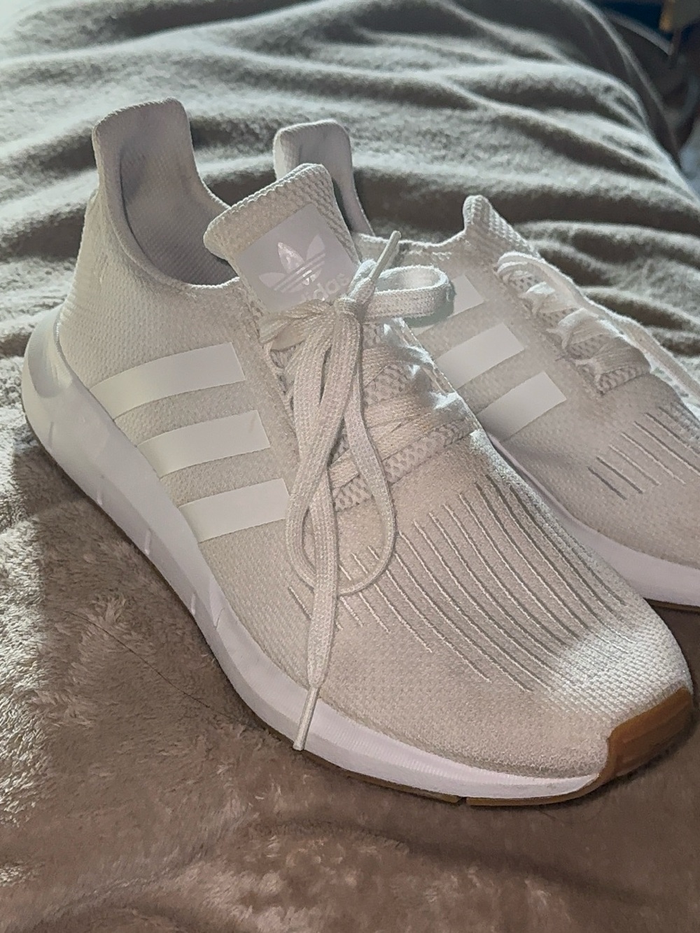 adidas White Knit Athletic Slip-On Sneakers